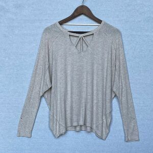 Democracy Boho Shirt Top Women's Size M Beige Waffle Knit Dolman Sleeves *Holes*